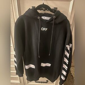 Off-White Black Hoodie with White Stripes